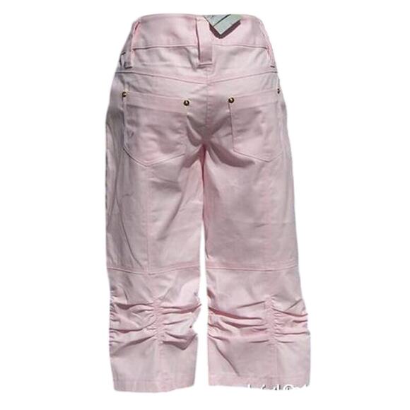 Cache Ruched Denim Jean Clam Diggers Crop Pant New Stretch Metal Buttons $88 NWT - Picture 3 of 6